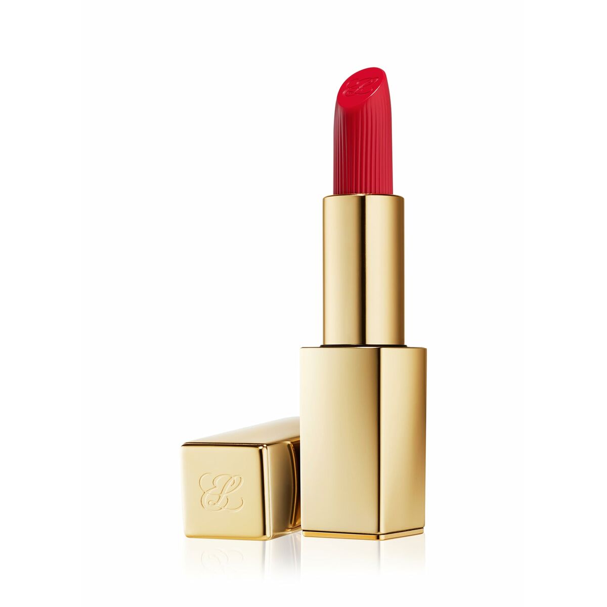 Rouge à lèvres Estee Lauder Pure Color Carnal 3,5 g avec étui doré et teinte rouge vive, idéal pour une touche glamour.