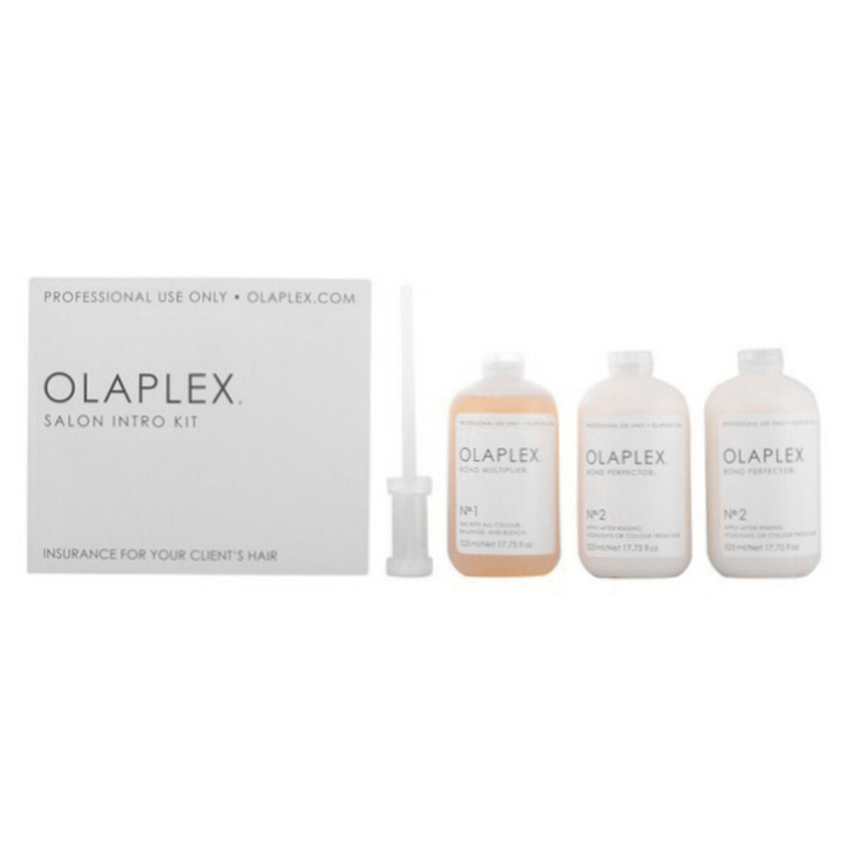 Olaplex Salon Intro Kit with three treatment bottles and application tool for professional hair care.