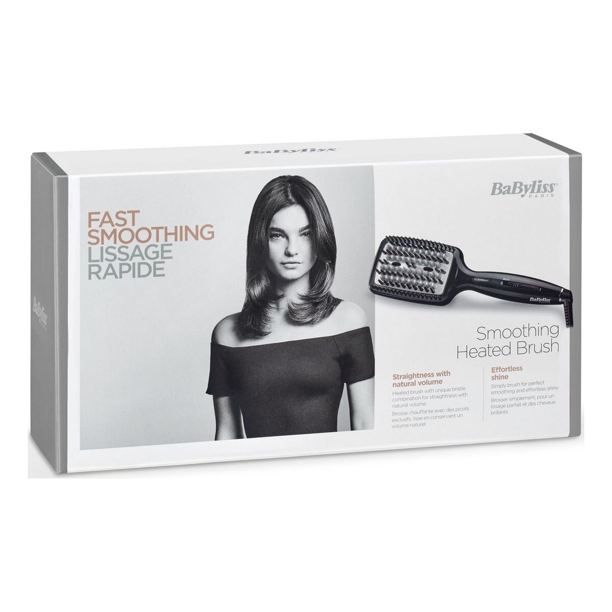Brosse de lissage Babyliss HSB101E Céramique Noir pour cheveux lisses et brillants, design moderne.