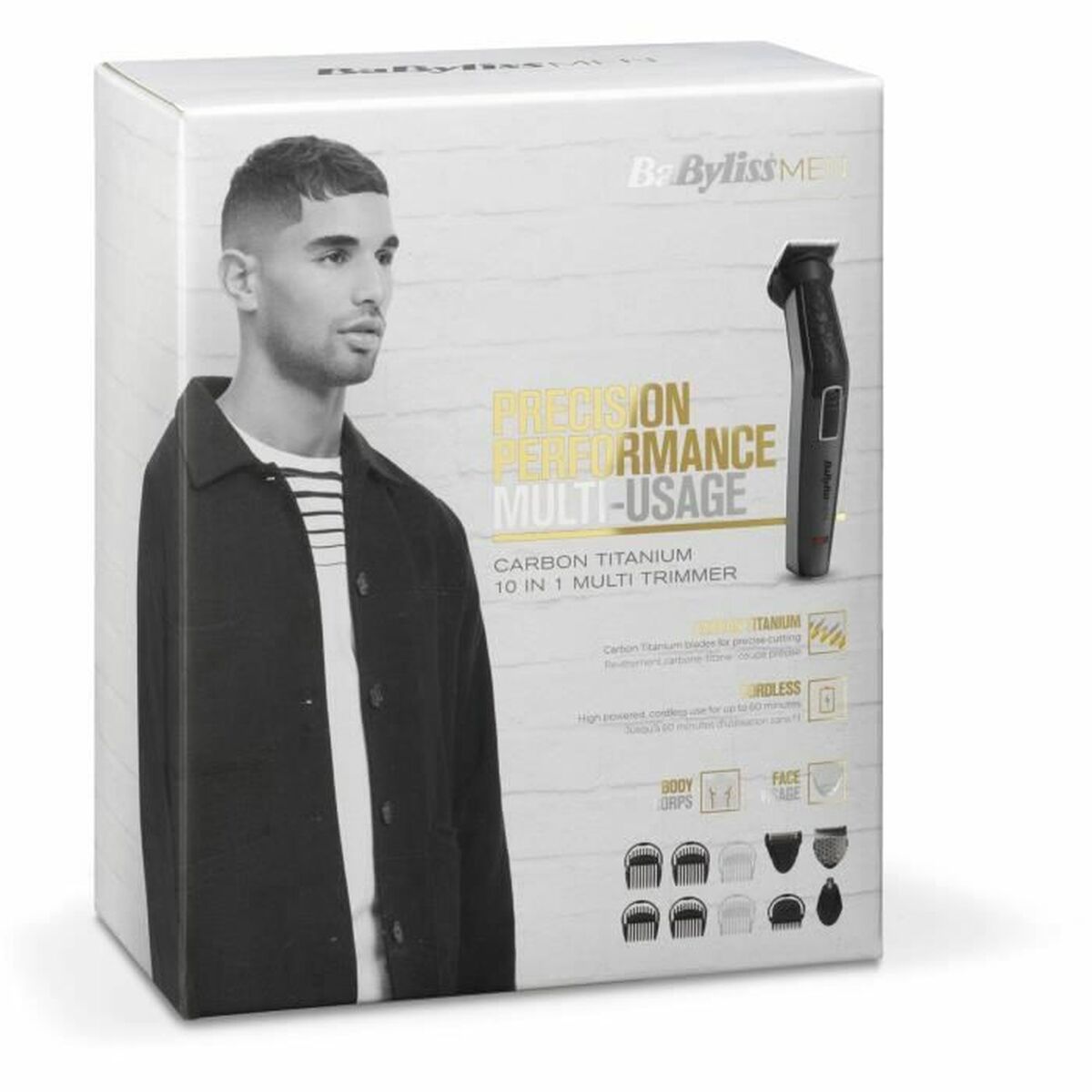 Tondeuse Babyliss MT727E, trimmer with 10 in 1 features, ideal for precision grooming and personal care.