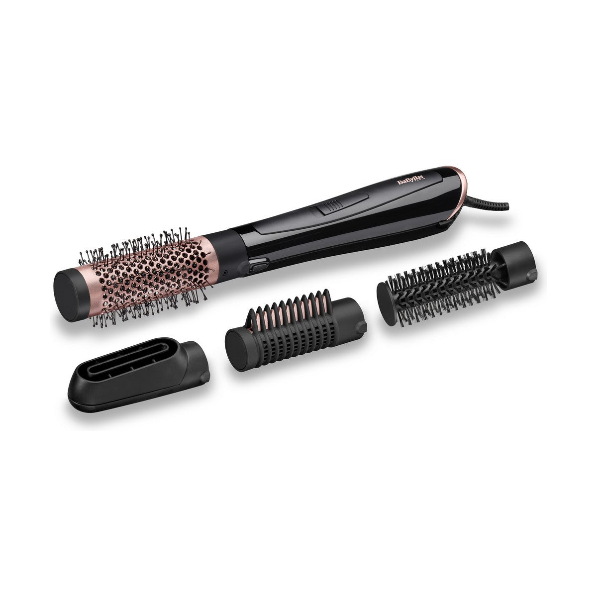 Brosse de lissage Babyliss AS126E 1000W Noir avec accessoires interchangeables, idéale pour coiffer les cheveux.