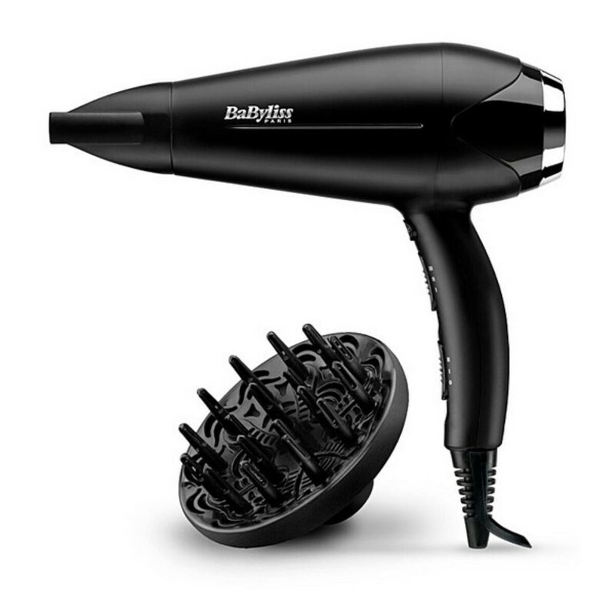 Sèche-cheveux Babyliss D572DE 2200W Noir avec diffuseur, séchage rapide et fonction ionique.