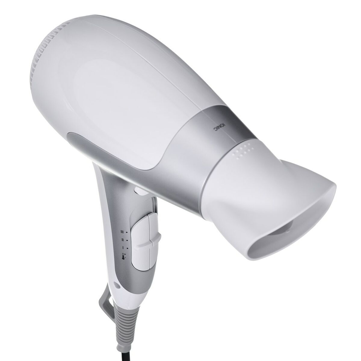Sèche-cheveux Braun Satin Hair 5 Power Perfection HD580 blanc avec bouton de réglage et embout de séchage.