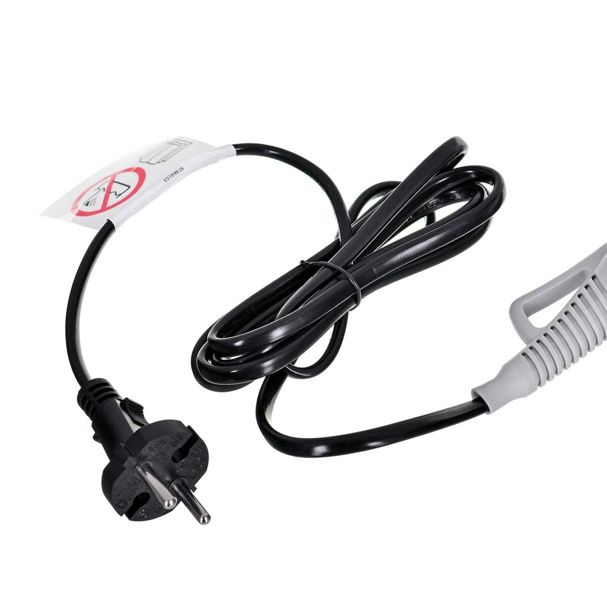 Cordon d'alimentation noir avec prise électrique pour appareils électroménagers, longueur idéale pour un usage domestique.