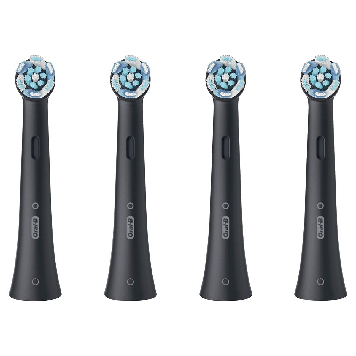 Lot de 4 têtes de brosse à dents Oral-B noires, conçues pour un nettoyage en profondeur et une meilleure santé bucco-dentaire.