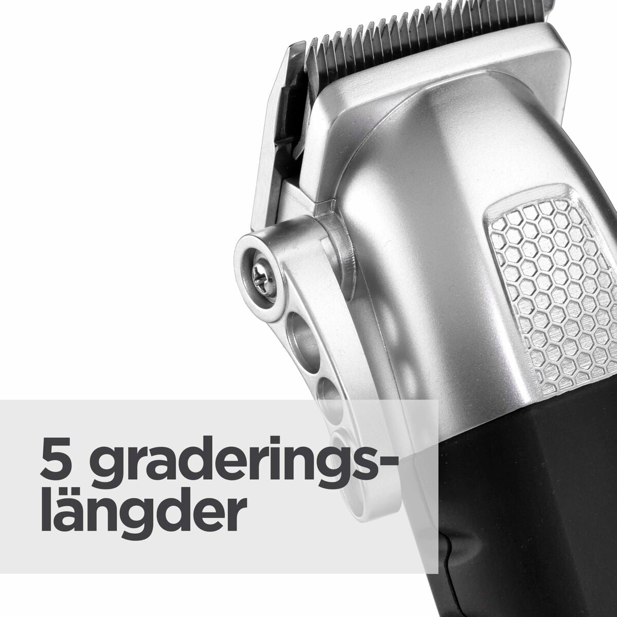 Rasoir électrique Babyliss T812E montrant la tête de coupe avec 5 longueurs de réglage pour un rasage précis.