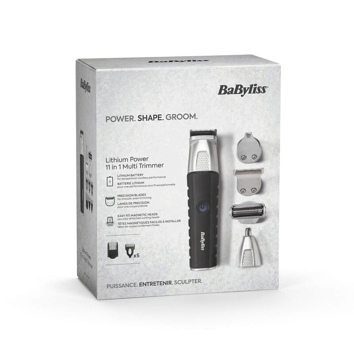 Tondeuse Babyliss MT812E, 11 en 1, trimmer multifonction avec têtes interchangeables et batterie lithium.