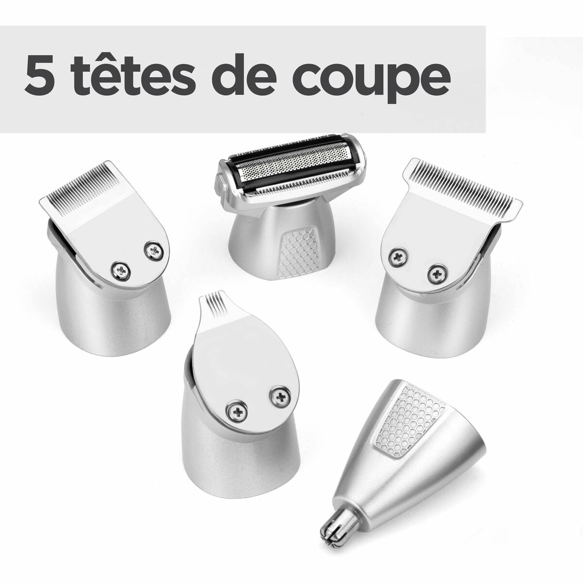 Cinq têtes de coupe interchangeables pour Tondeuse Babyliss MT812E, conçues pour précision et polyvalence.