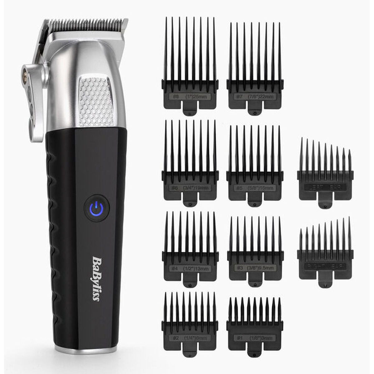 Tondeuse Babyliss E812E avec des peignes de coupe, électroménager rechargeable sans fil pour hommes.