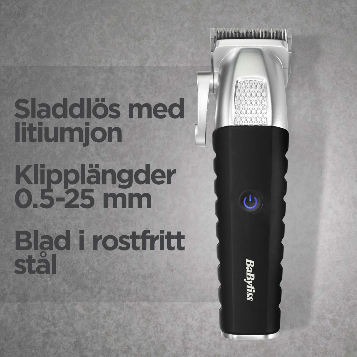 Tondeuse Babyliss E812E sans fils, lame en acier inoxydable, réglage de coupe de 0.5 à 25 mm.
