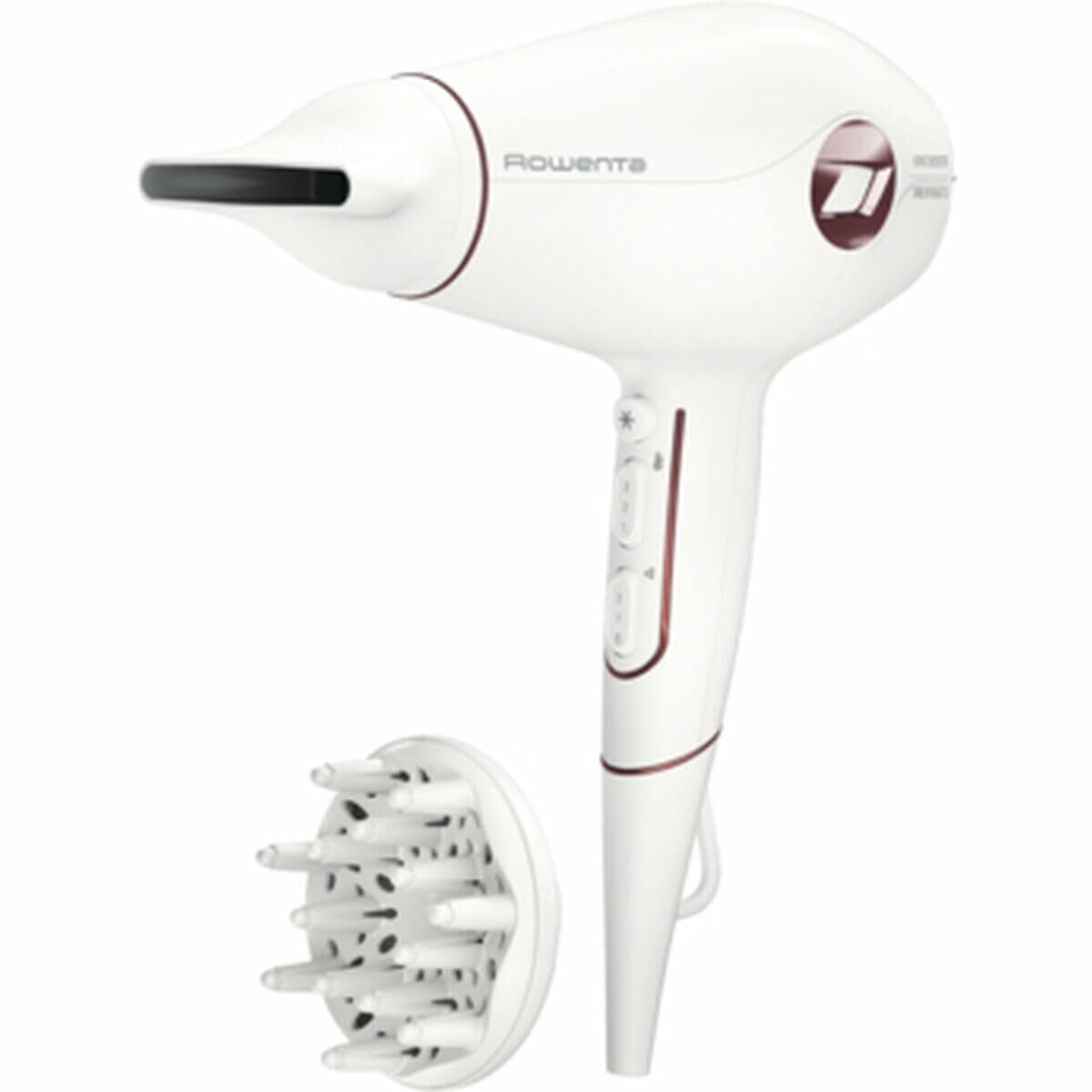 Sèche-cheveux Rowenta CV6135F0 2400 W Blanc avec diffuseur, température réglable et fonction ionique.