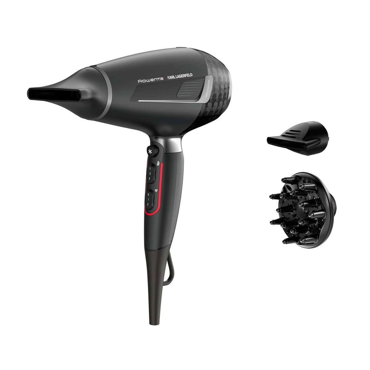 Sèche-cheveux Rowenta CV887LF0 2200 W Noir avec accessoires, design compact et fonction ionique.