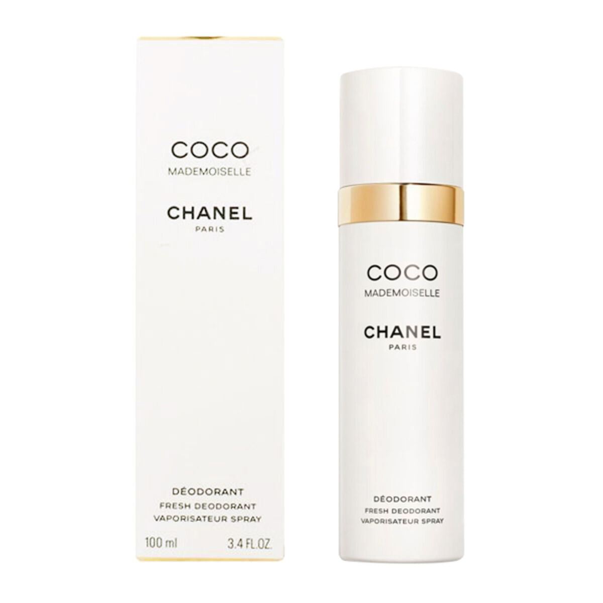 Spray déodorant Chanel Coco Mademoiselle, 100ml, vaporisateur pour femme, produit d'hygiène de luxe.