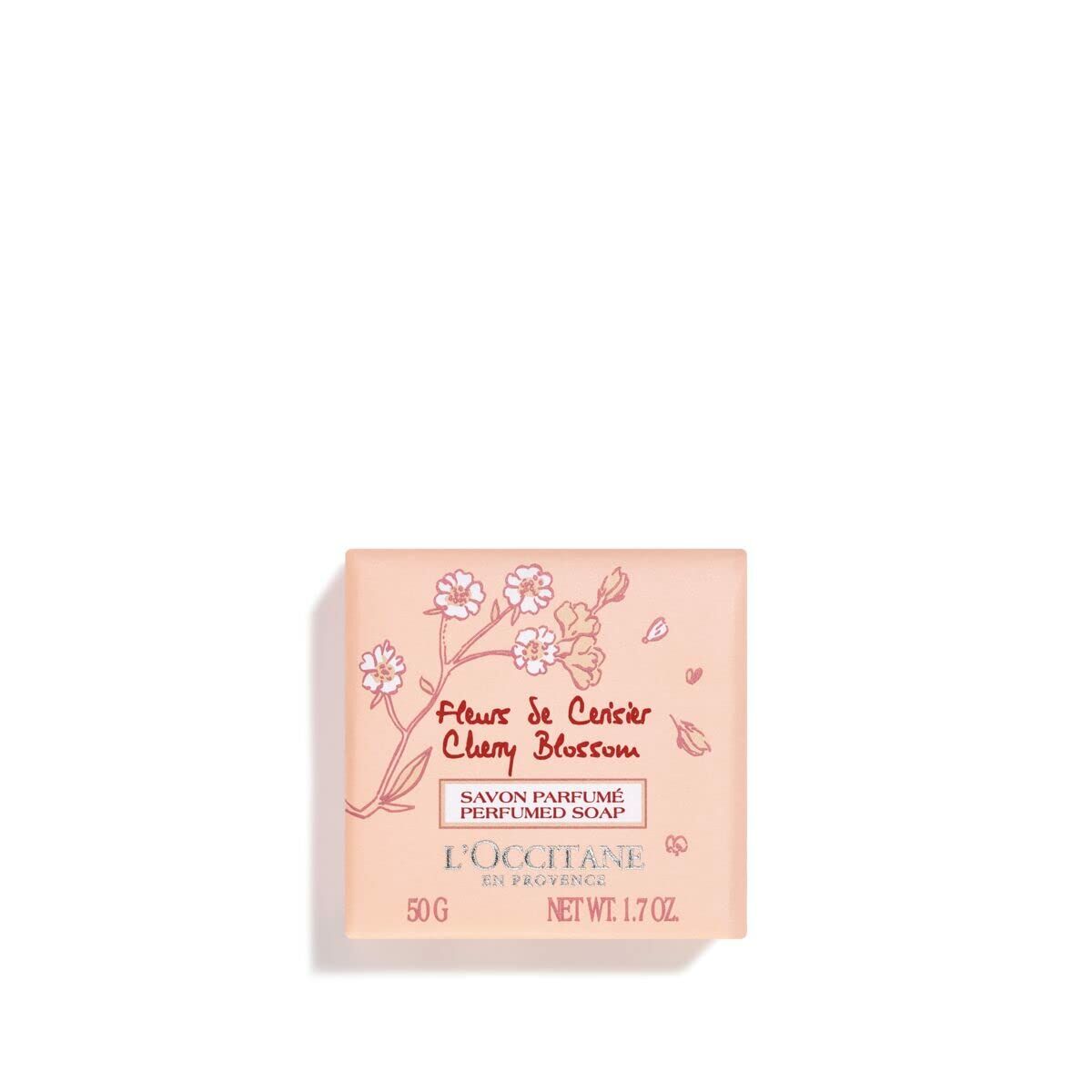 Savon parfumé L'Occitane en Provence Fleurs de Cerisier 50 g avec design floral, idéal pour tous.