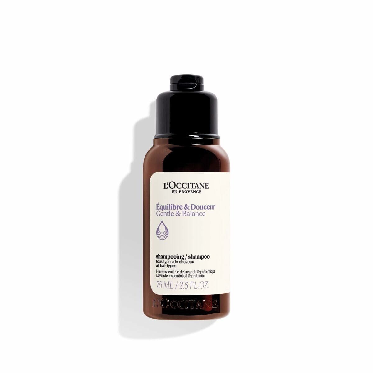 Shampooing L'Occitane En Provence AROMACOLOGÍA 75 ml, vegan, natural ingredients, suitable for all hair types.