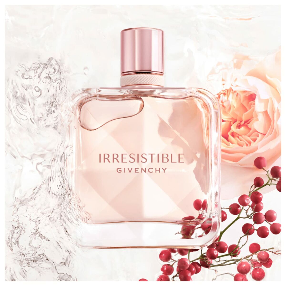 Givenchy Irresistible EDT 50 ml bottle with floral elements, showcasing its elegant design and refreshing essence.