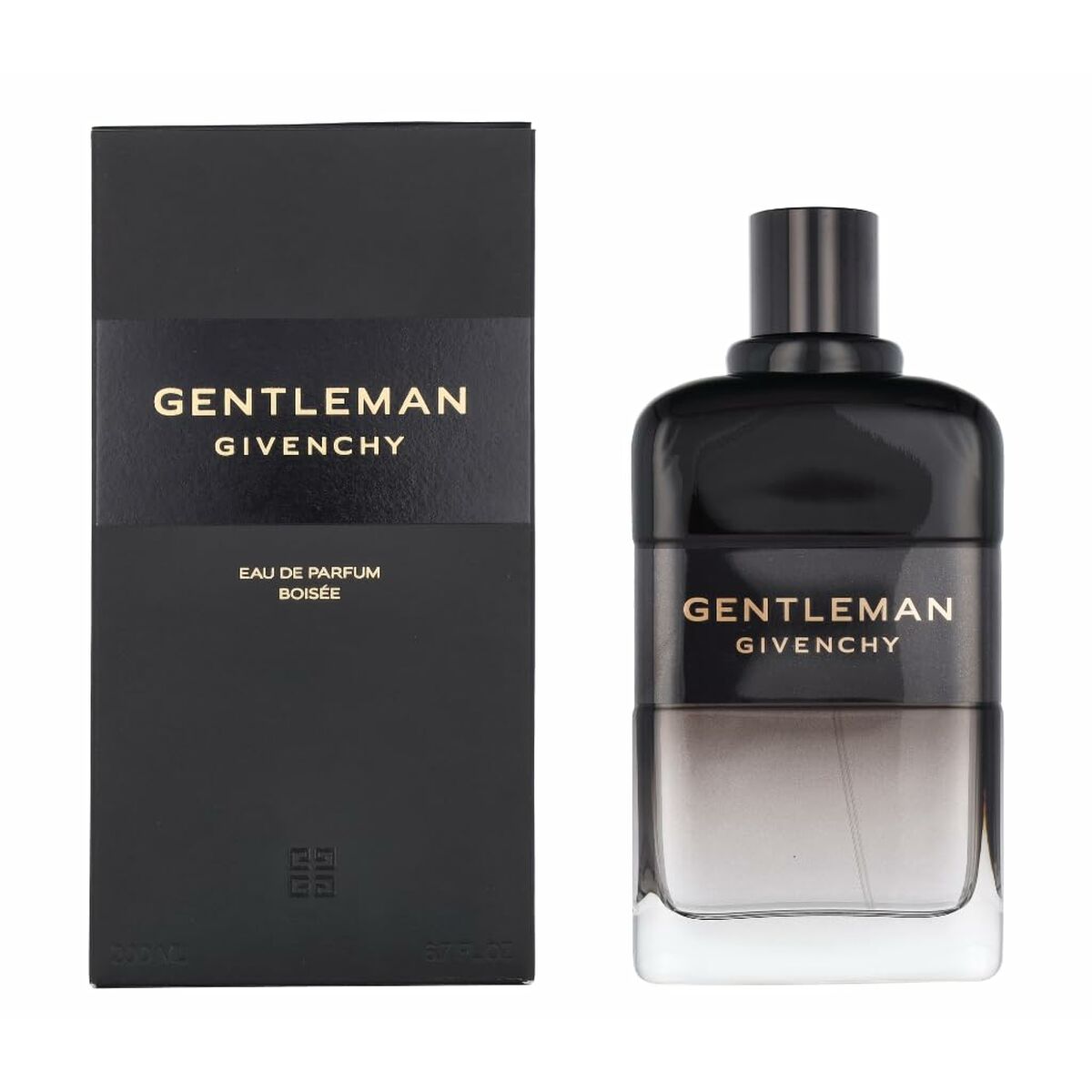 Givenchy Gentleman Boisée 200 ml perfume bottle and box, showcasing a luxurious scent for women.