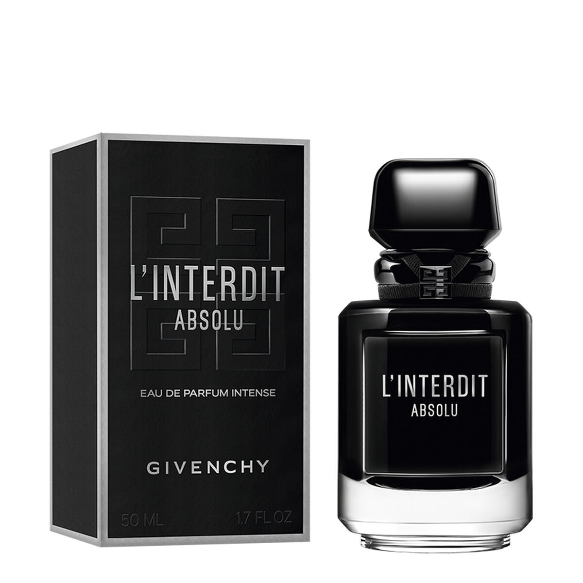 Givenchy L'Interdit Absolu 50 ml perfume bottle and box packaging, showcasing its elegant design and fragrance.