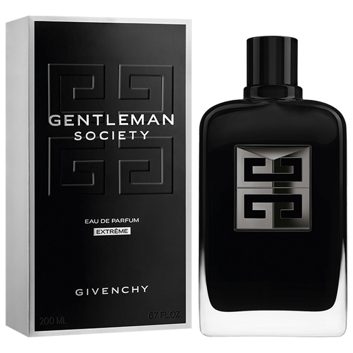 Givenchy Gentleman Society Eau de Parfum 200 ml bottle and packaging, stylish black design, perfect for modern men.