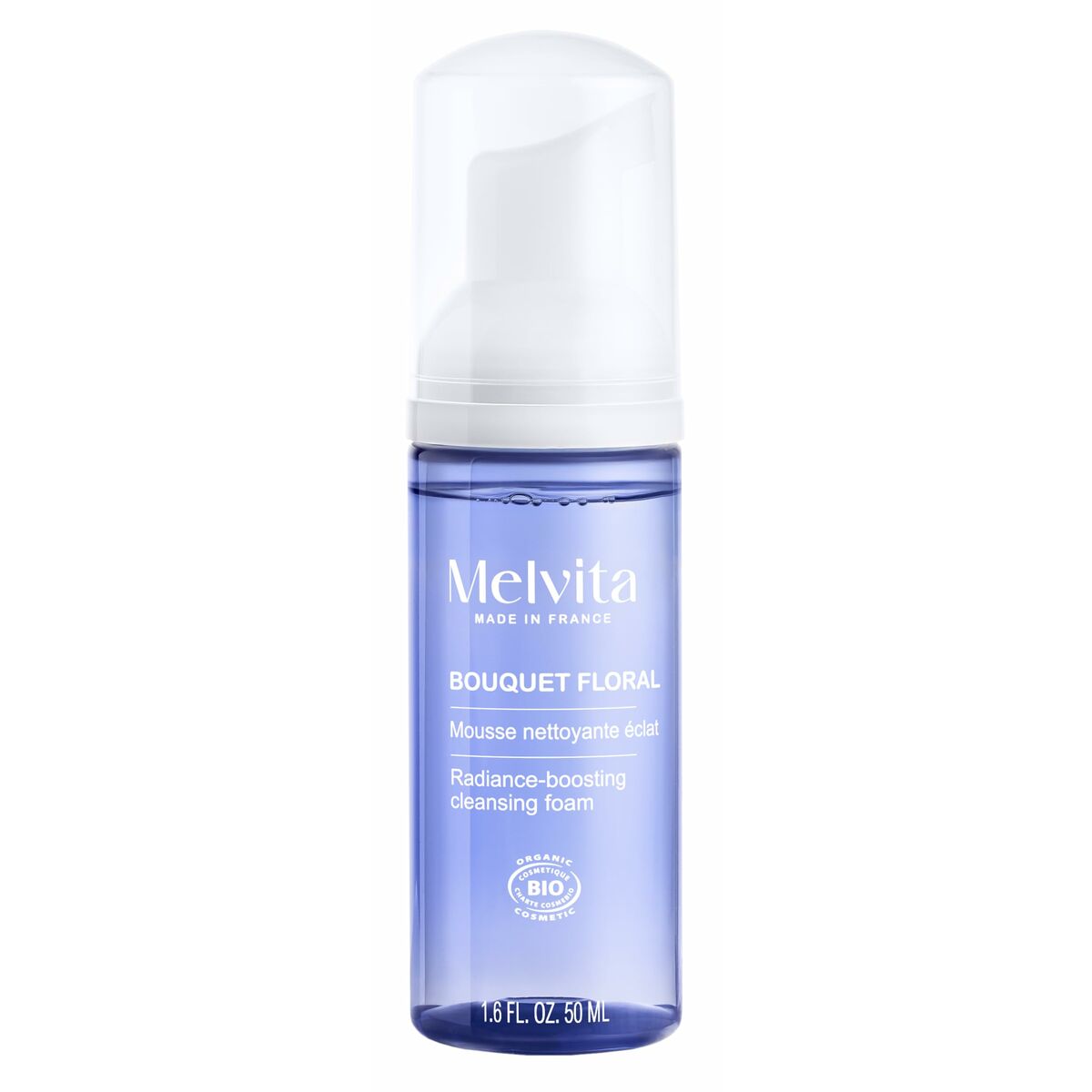Démaquillant visage Melvita BOUQUET FLORAL DETOX - Mousse nettoyante éclat, 50ml, soin biologique, made in France.
