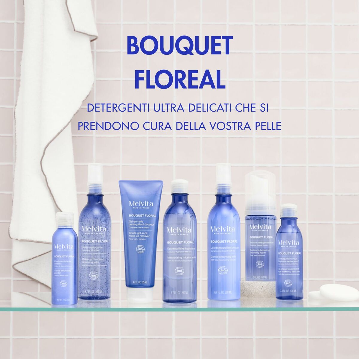 Démaquillant visage Melvita BOUQUET FLORAL DETOX, gamme de soins hydratants pour un nettoyage doux de la peau.