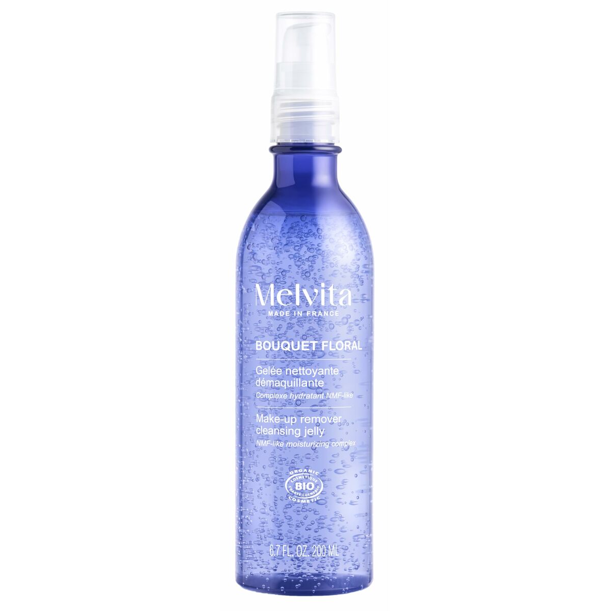 Démaquillant visage Melvita BOUQUET FLORAL DETOX, gelée nettoyante démaquillante, 200ml, bio, pour un nettoyage doux.