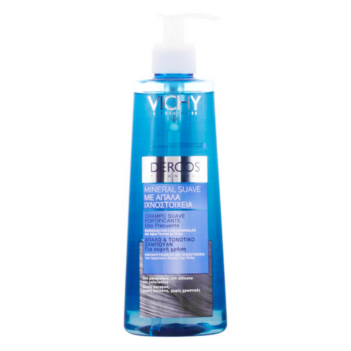 Bouteille de shampooing Dercos Vichy 400 ml, formule dermocosmétique sans parabènes, pour tous types de cheveux.