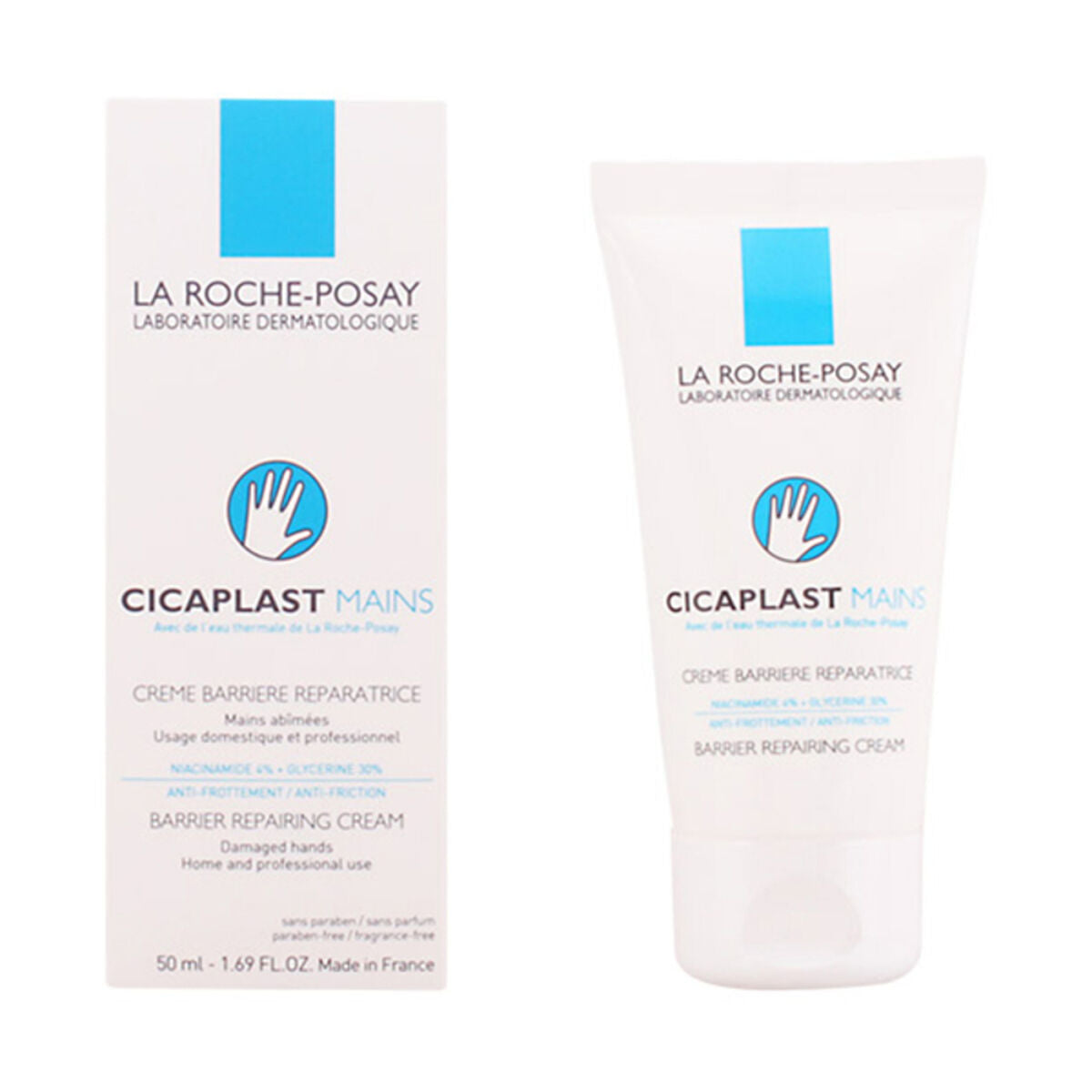 Crème hydratante La Roche-Posay 50 ml pour les mains, barrière réparatrice pour peaux abîmées.
