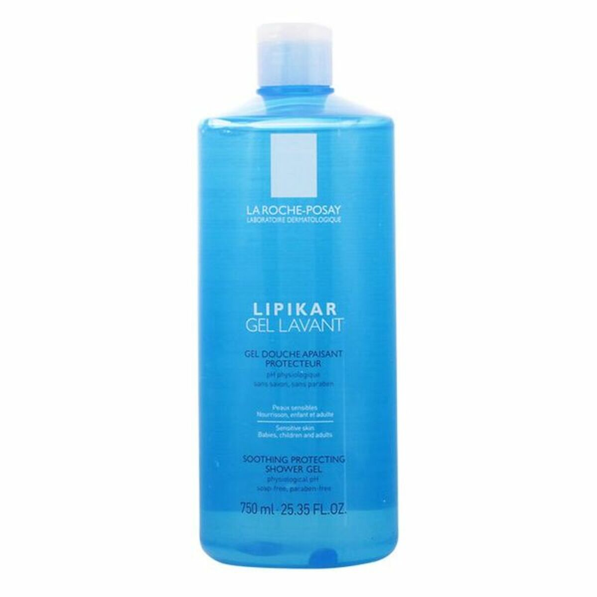Gel de douche apaisant Lipikar de La Roche-Posay, 750 ml, soin doux pour la peau et hygiène personnelle.