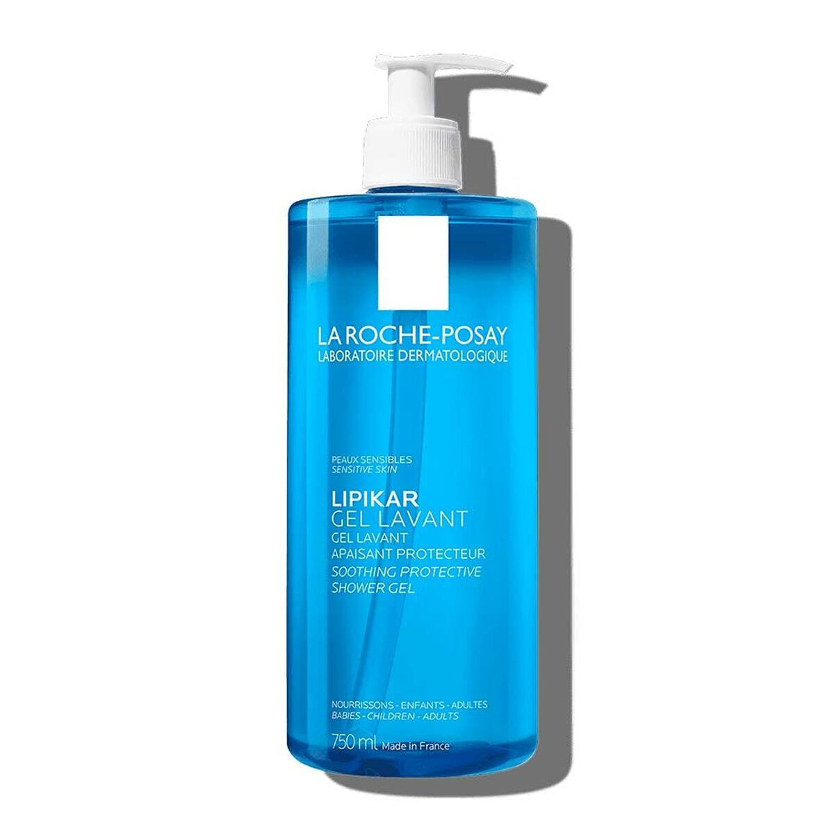 Gel de douche La Roche-Posay Lipikar, gel lavant apaisant pour peau sensible, 750 ml, soin du corps.