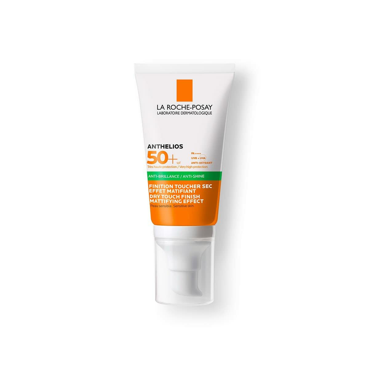 Crème solaire en gel La Roche Posay Anthelios XL SPF 50, tube de 50 ml, fini mat, anti-brillance.