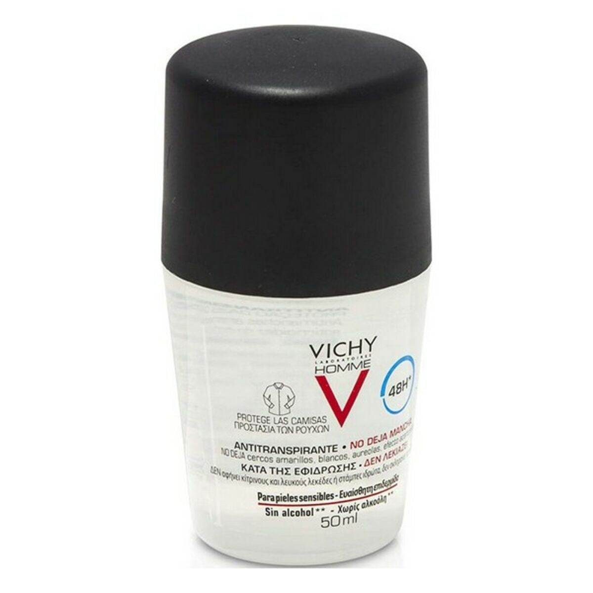 Déodorant Roll-On Vichy Homme 48h Anti-transpirant 50 ml, protection efficace contre la transpiration, idéal pour l'hygiène personnelle.