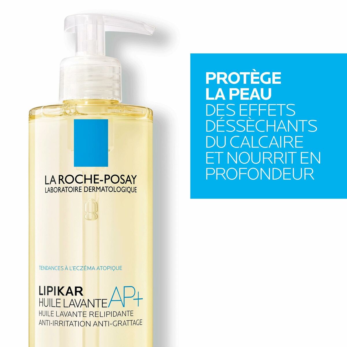 Flacon d'Huile Lavante Lipikar de La Roche-Posay, pour peau sèche et atopique, avec des propriétés apaisantes.