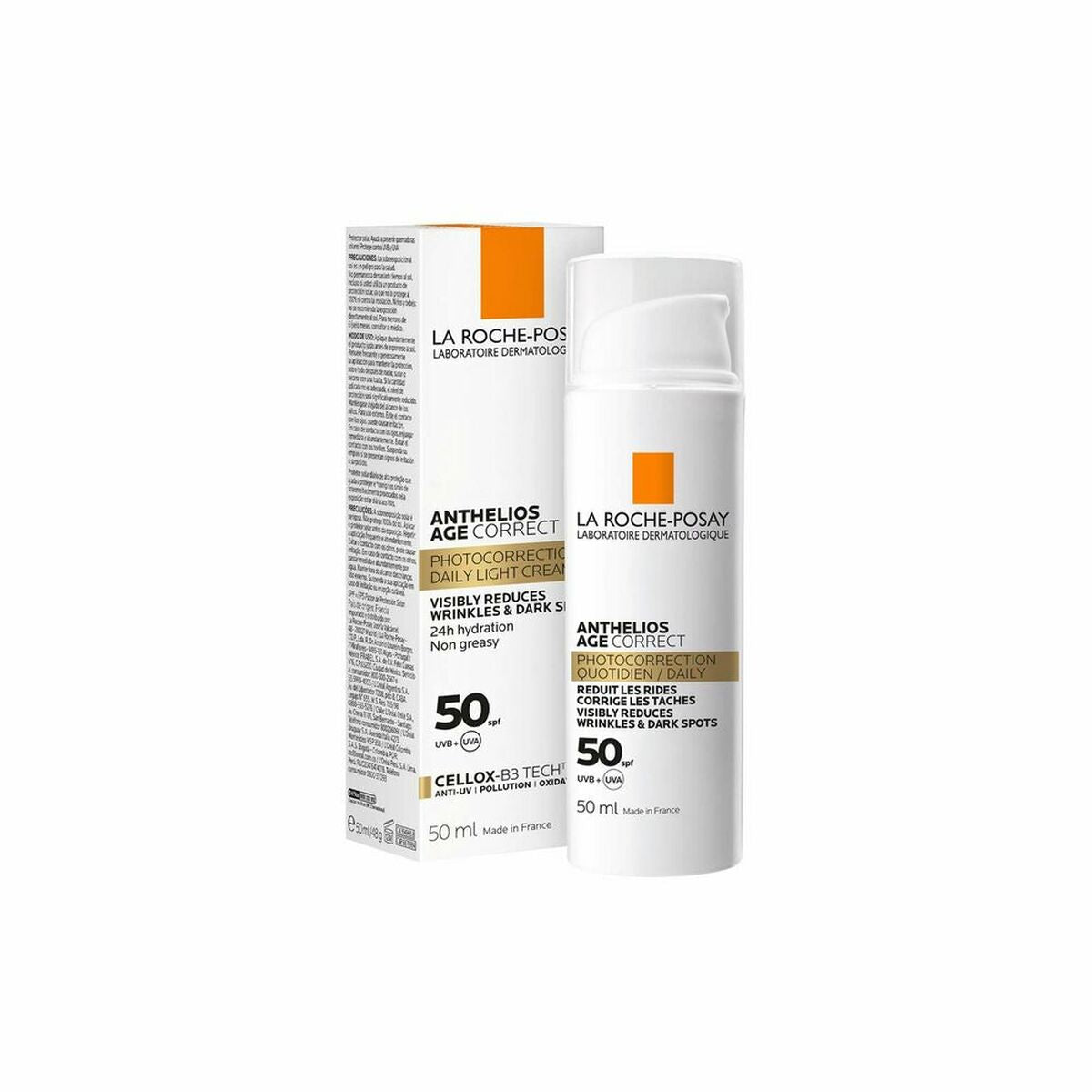 Écran solaire Anthelios Age Correct La Roche Posay SPF 50, 50 ml, pour protéger et corriger la peau du visage.