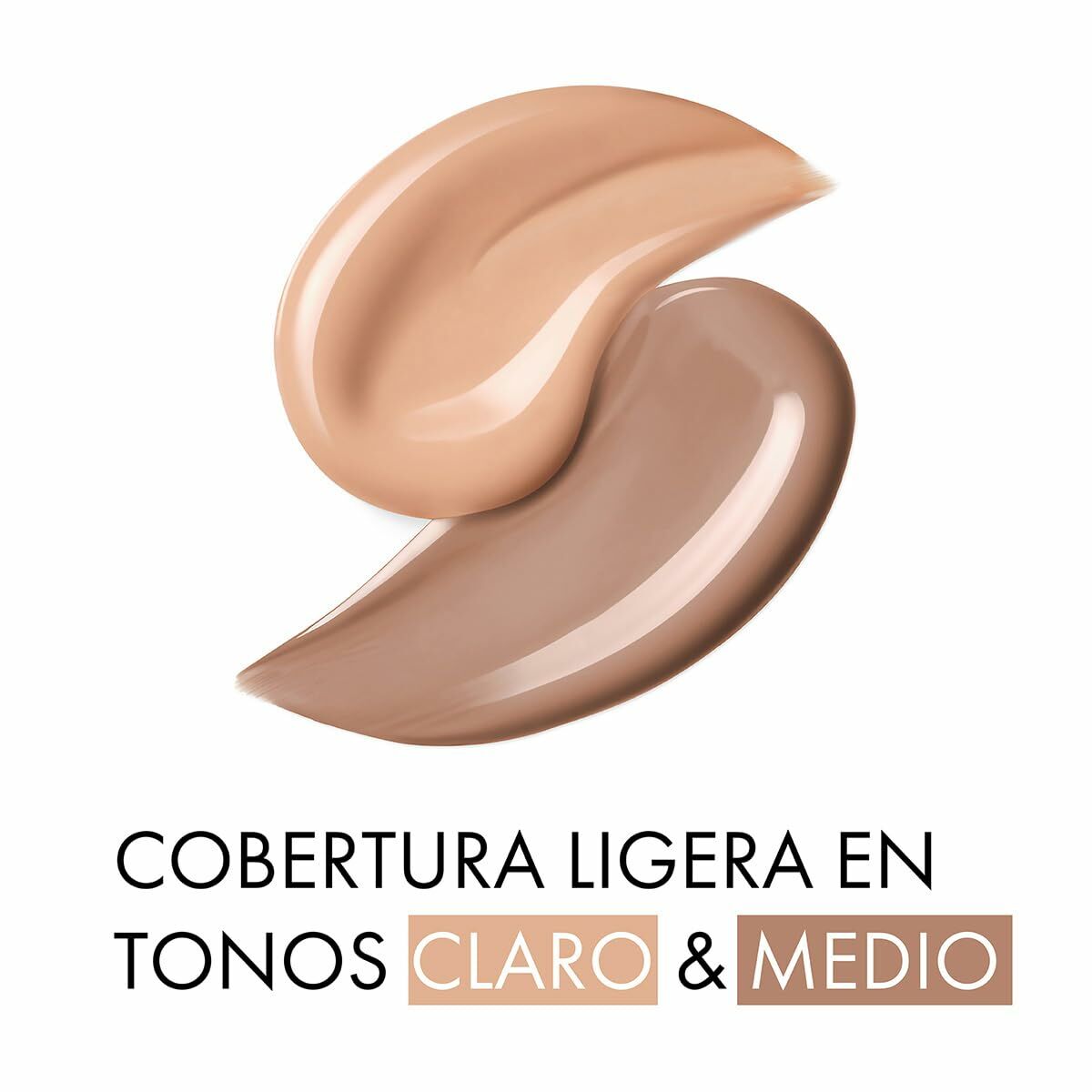 Swatches of light coverage foundation in clear and medium tones for makeup application.