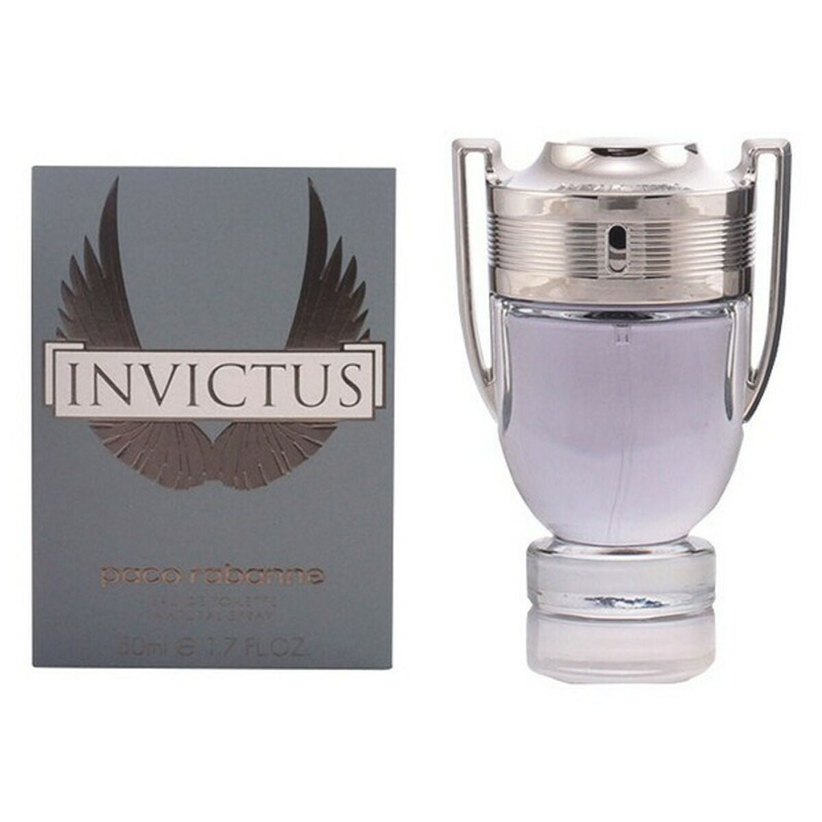 Paco Rabanne Invictus fragrance, showcasing the sleek bottle and elegant packaging, perfect for men's scent collection.