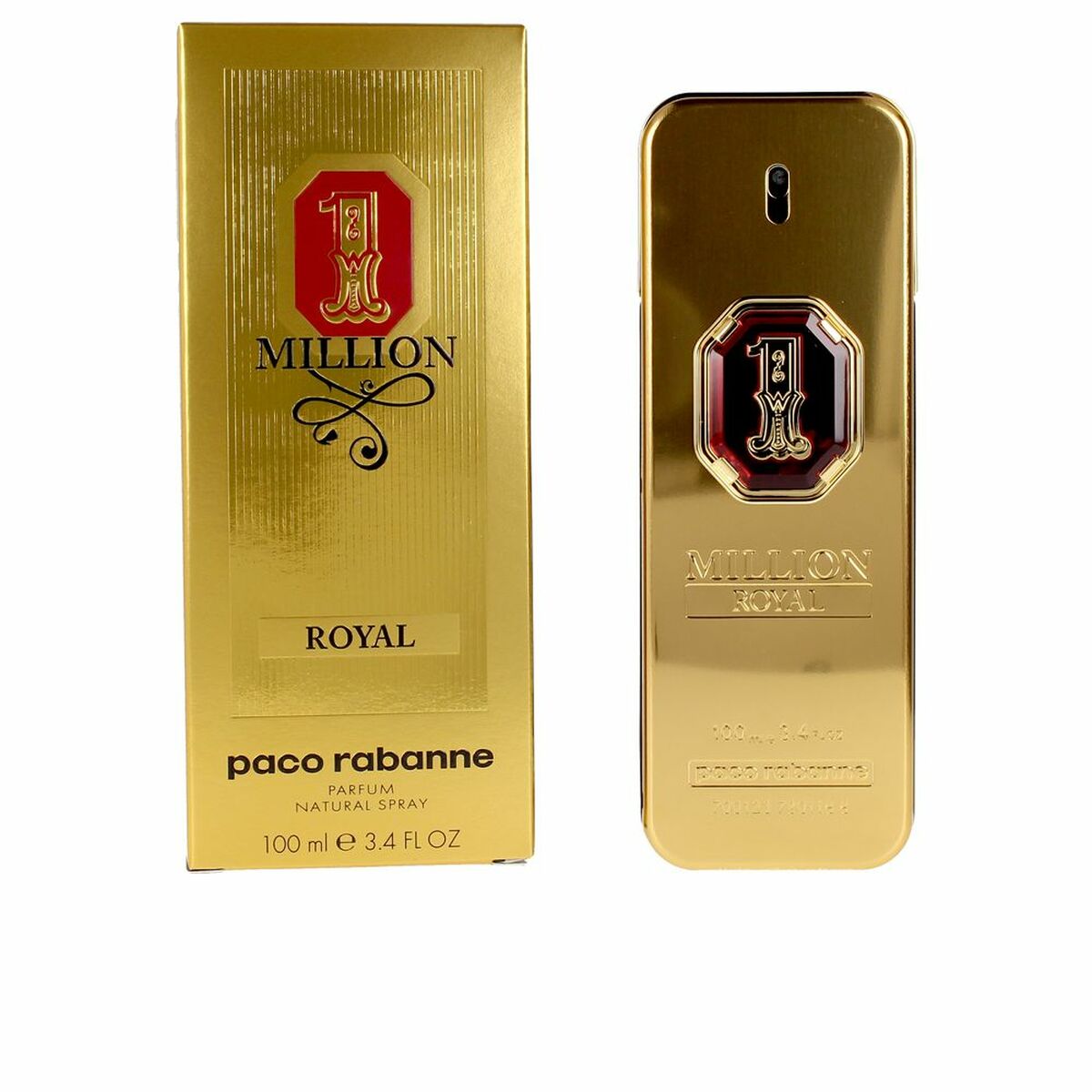 Parfum Homme Paco Rabanne 1 Million Royal EDP 100 ml, flacon doré et emballage, parfum authentique et raffiné.