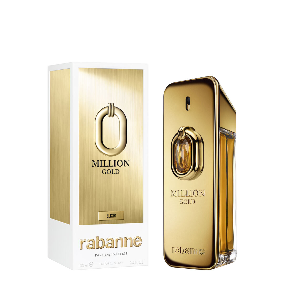 Parfum Homme Paco Rabanne MILLION GOLD 100 ml packaging and bottle showcasing luxurious design.