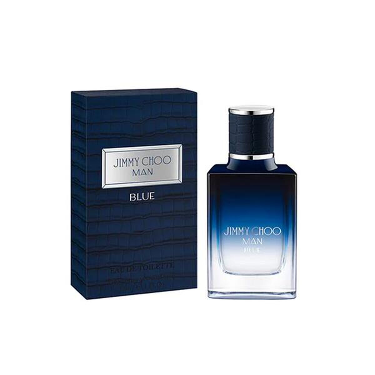 Parfum Homme Jimmy Choo Blue EDT 50 ml avec emballage bleu, flacon élégant pour homme.