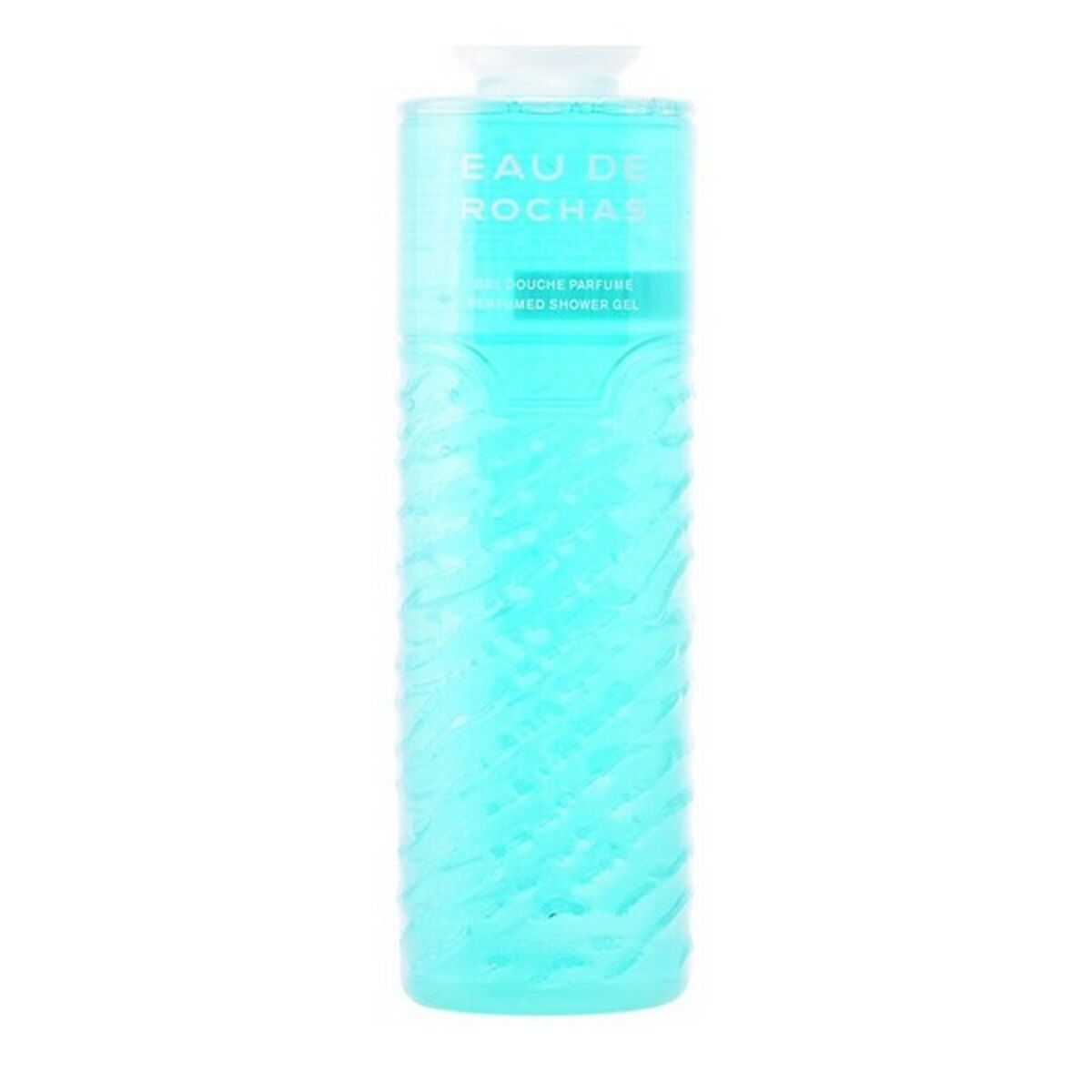 Gel de douche Rochas Eau De Rochas, flacon de 500 ml, gel transparent bleu, idéal pour une douche rafraîchissante.