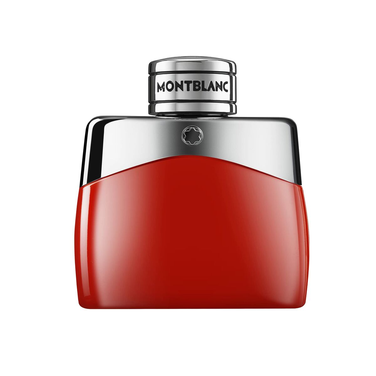 Parfum Homme Montblanc MB021A02 EDP, flacon de parfum élégant en verre rouge avec capuchon en métal.