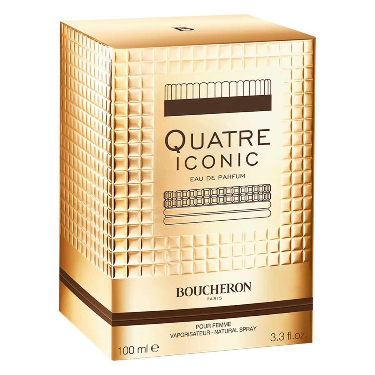 Parfum Femme Boucheron Quatre Iconic, Eau de Parfum 100ml, élégant packaging doré pour révéler votre féminité.