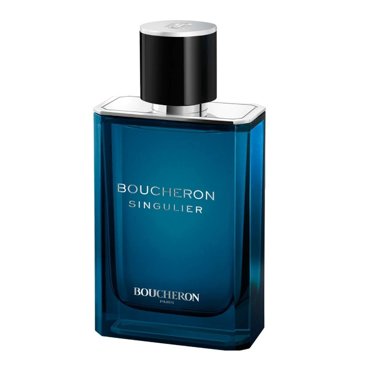 Boucheron Singulier EDP for men in a sleek blue bottle, representing authentic luxury and timeless fragrance.