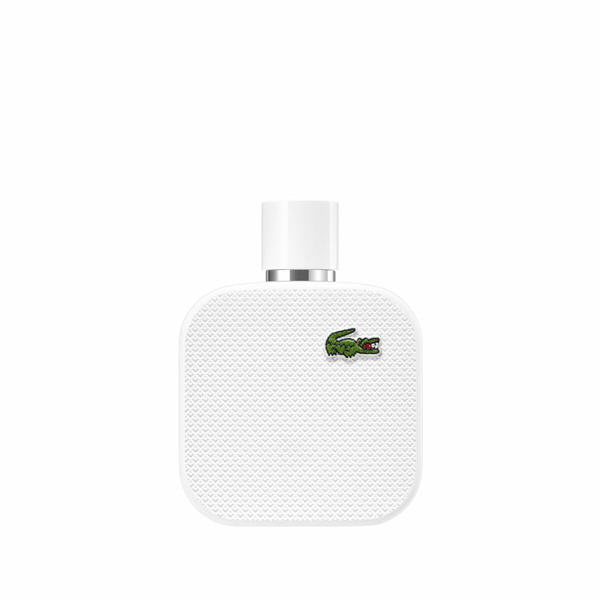 Lacoste L.12.12 Blanc EDT 100 ml men's fragrance bottle with textured white design and Lacoste crocodile logo.