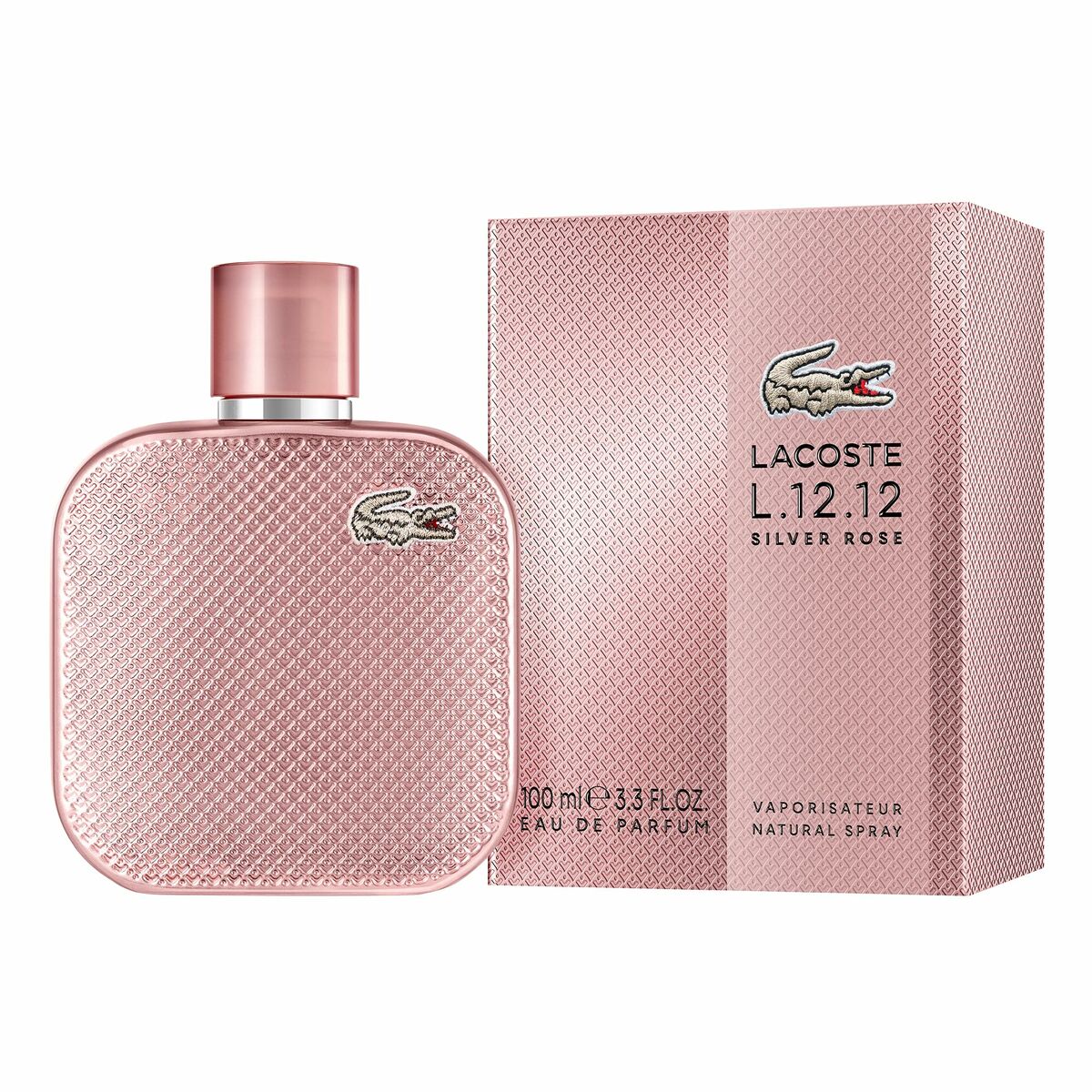 Parfum Femme Lacoste L.12.12 POUR ELLE en flacon rose de 100 ml, exprimant féminité et élégance.
