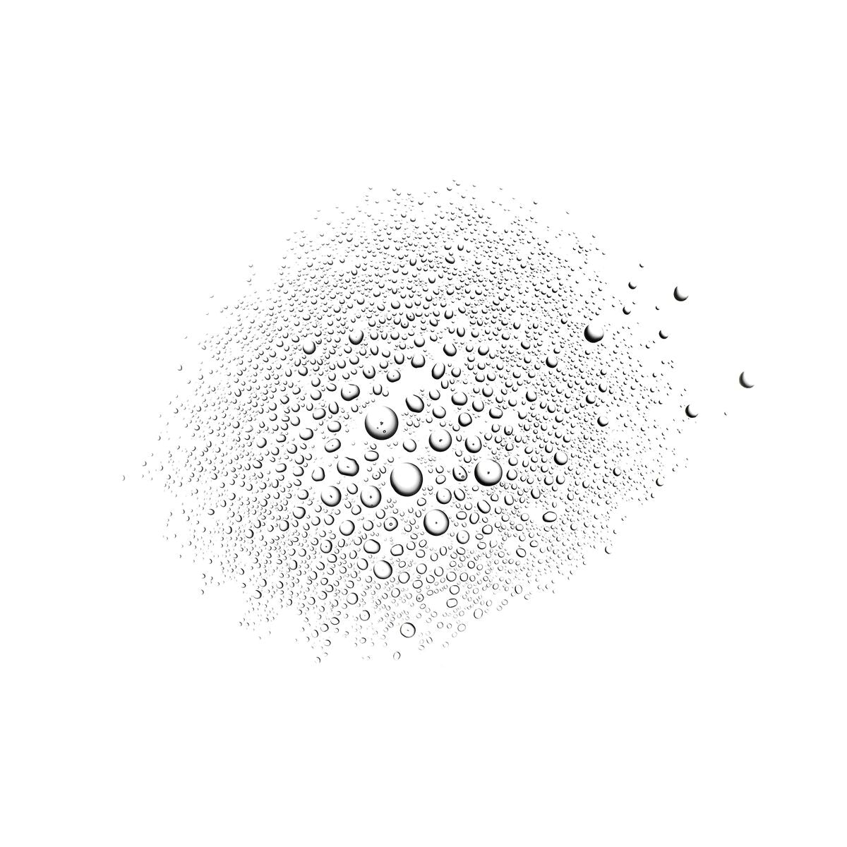 Close-up of water droplets on a white background, showcasing a fresh and clean aesthetic.