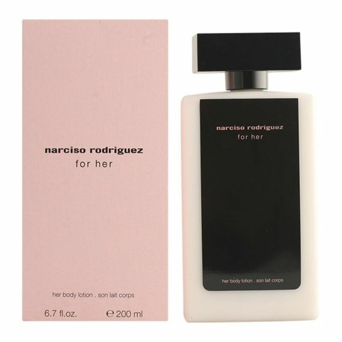 Lotion corporelle For Her Narciso Rodriguez 200 ml, luxe pour femmes, emballage moderne.