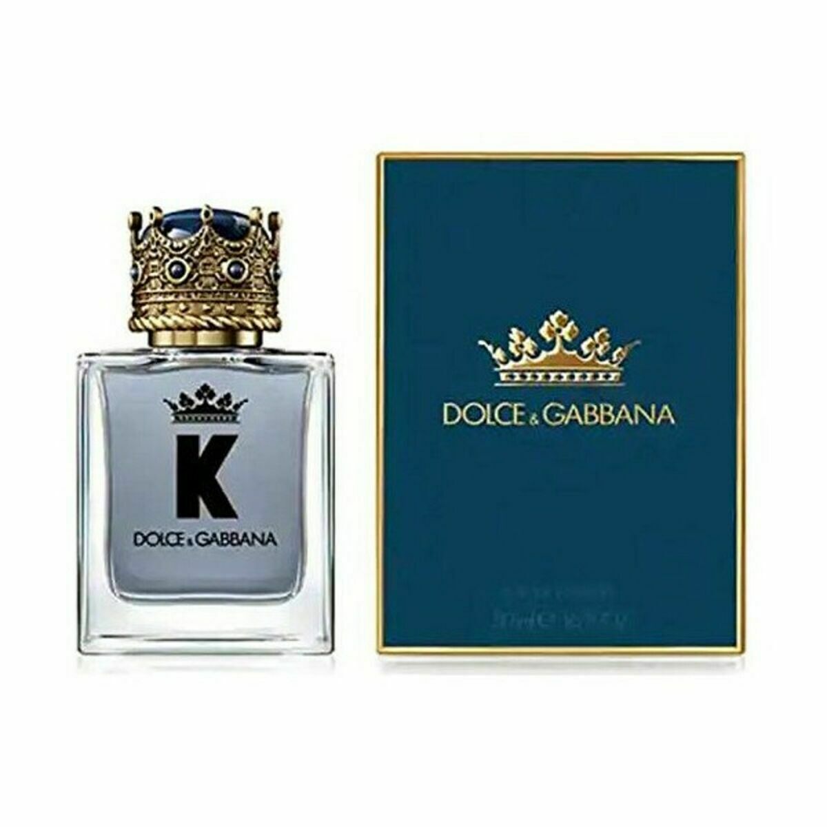 Parfum Homme D&G K by Dolce & Gabbana 50 ml EDT in elegant packaging with crown design.