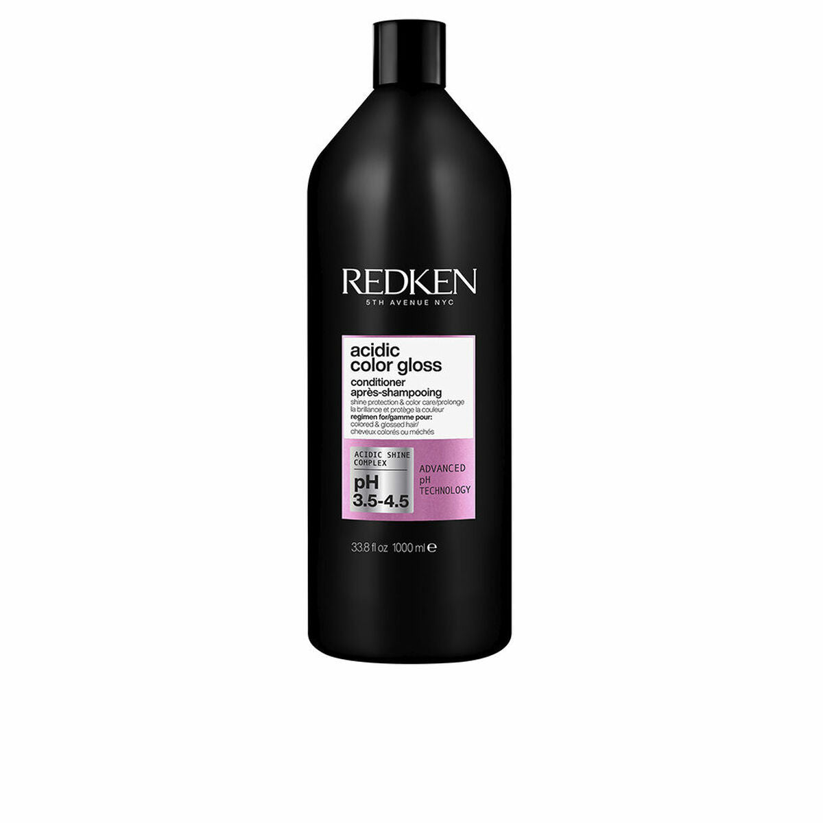 Conditionneur Redken ACIDIC COLOR GLOSS 1L pour cheveux teints, amplificateur de brillance, flacon noir.