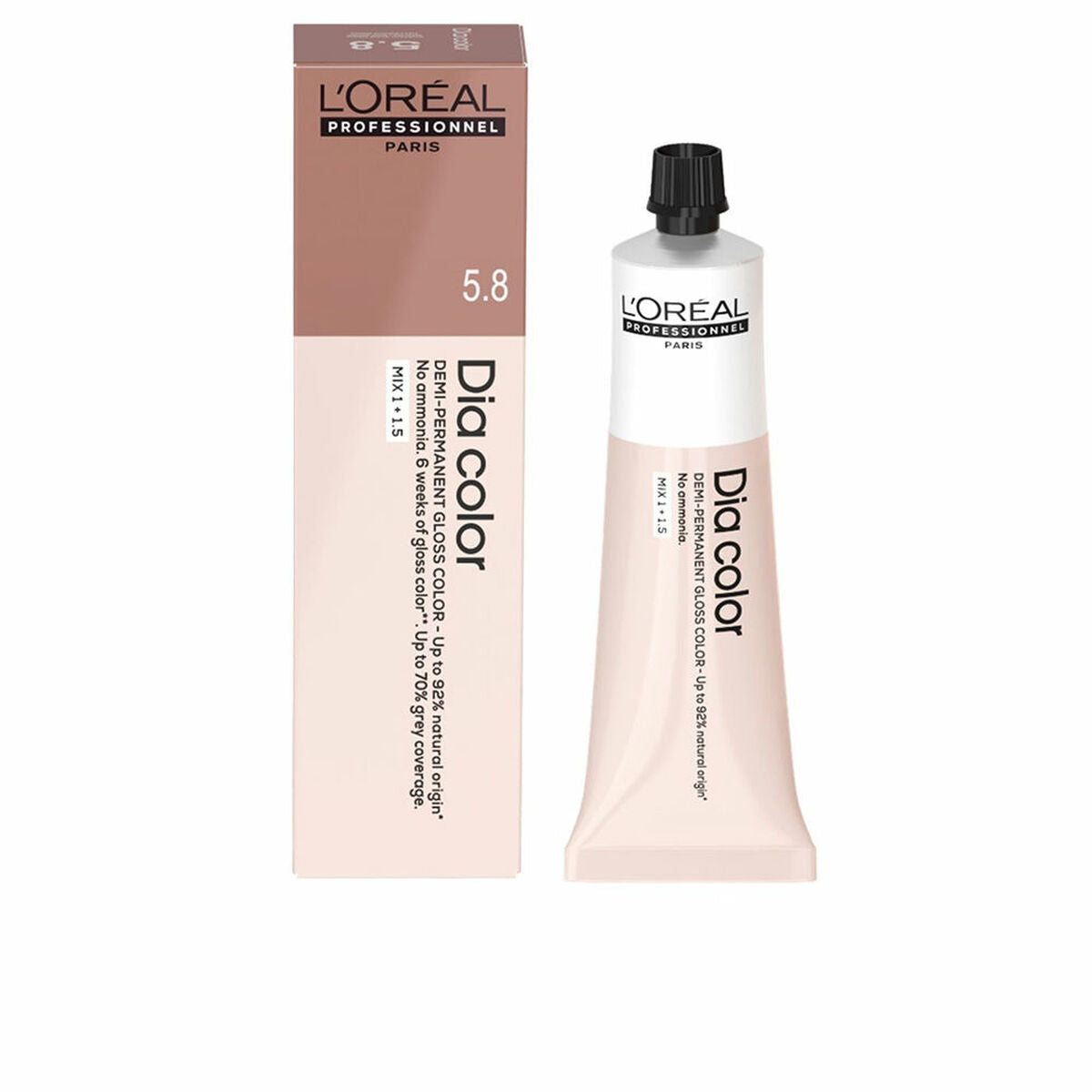 Coloration semi-permanente L'Oreal Professionnel Paris DIA COLOR Nº 5.8, tube de 60 ml pour un look rehaussé.